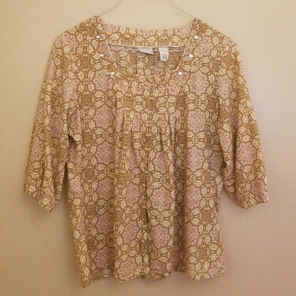 Kim Rogers Tops - Kim Rogers Women's Square Neck Button Down Blouse